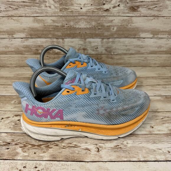 Hoka One One Shoes - Hoka One One Clifton 9 Wide 1127896 Blue Running Shoes Women's Size 7D